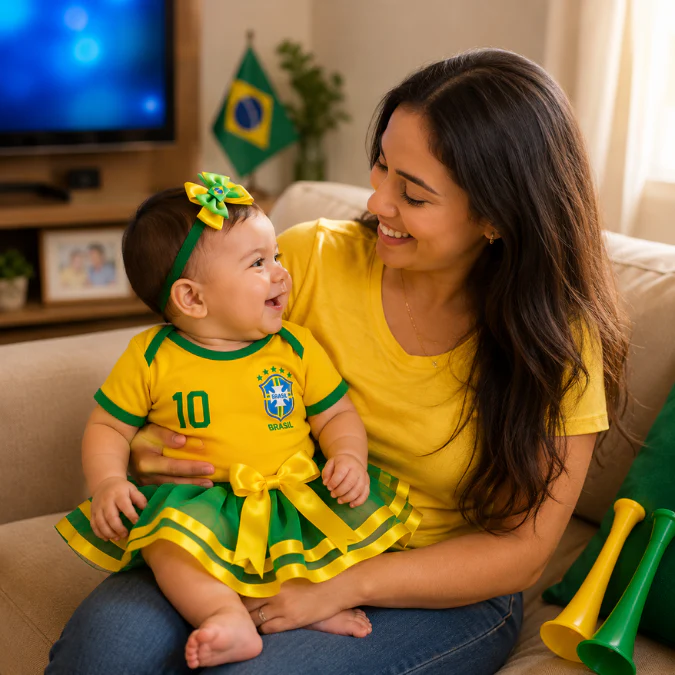 Body Bebê Brasil Feminino Copa 2026 • Kit 3 Peças